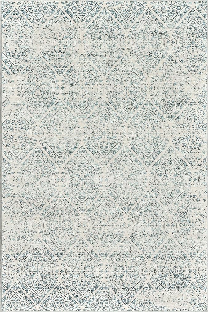 10x14 Area Rugs for Living Room Large Washable Rugs for Bedroom Floral Vintage Non-Slip Thin Area Rug Indoor Home Office Decor Light Blue