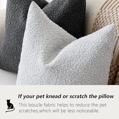 Foindtower Textured Boucle Throw Pillow Covers Accent Solid Lumbar Pillow Cases Cozy Soft Decorative Couch Cushion Case for Chair Sofa Bedroom Living Room Home Decor, 12 x 20 Inch,Light Grey