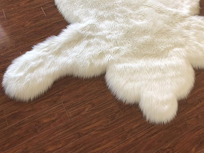 LAMBZY Faux Sheepskin Hypoallergenic,Super Soft Faux Bear Skin Silky Shag Rug (2'x3', White)