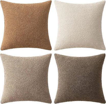MIULEE Pack of 4 Decorative Textured Boucle Throw Pillow Covers 24x24 Inch Neutral Brown Accent Euro Sham Pillow Cases Couch Cushion Covers Modern Farmhouse Boho Chair Sofa Bed Room Home Decor