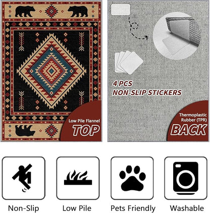 Southwest Rug 6x9 - Native American Bear Cabin Area Rugs for Living Room Bedroom, Rustic Geometric Machine Washable | Non-Slip | Soft Large Carpets, Western Room Decor (Red Tan Black)