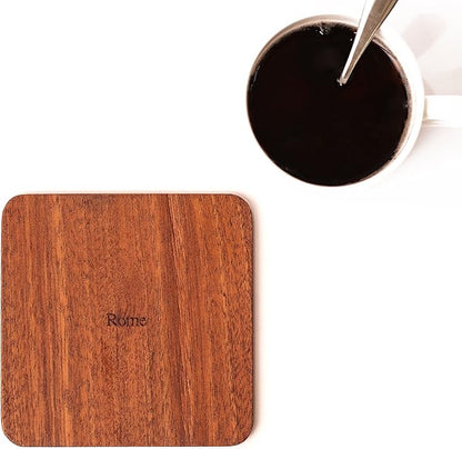 Rome Map Coaster by O3 Design Studio, Set Of 4, Sapele Wooden Coaster With City Map, Handmade