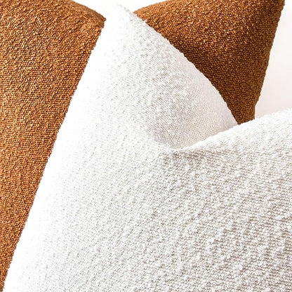 Boucle Decorative Lumbar Pillow Covers for Couch Set of 2, 12x20 inches, White