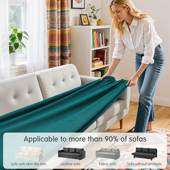 Hokway Couch Cushion Covers Stretch Cushion Covers Sofa Seat Cushion Slipcover Cushion Protector(Teal, Large)