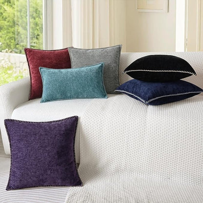 CaliTime Throw Pillow Covers Decorative 16 X 16 Inches Pack of 2 Cotton Thread Stitching Edges Solid Dyed Soft Chenille Cushion Cases for Couch Sofa Bed Living Room Farmhouse Medium Grey
