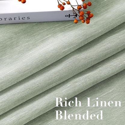 H.VERSAILTEX Linen Curtains Natural Linen Blended Curtain Panels for Living Room/Light Reducing Linen Semi Sheer Curtains 84 inch Length 2 Panels Set Nickel Grommet Window Panels, Sage