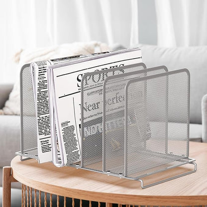 Simple Houseware Expandable 5 Section Upright File Sorter Organizer, Silver