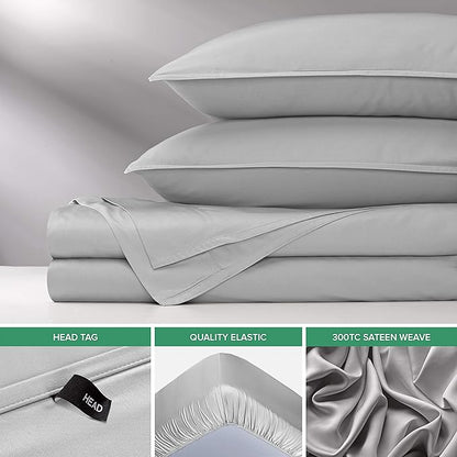 Pure Bamboo Split King Sheets, Genuine 100% Organic Viscose Derived from Bamboo Bed Sheet Set, Soft & Cooling, Double Stitching, 2 Fitted Sheets (Split King, Silver Pearl)