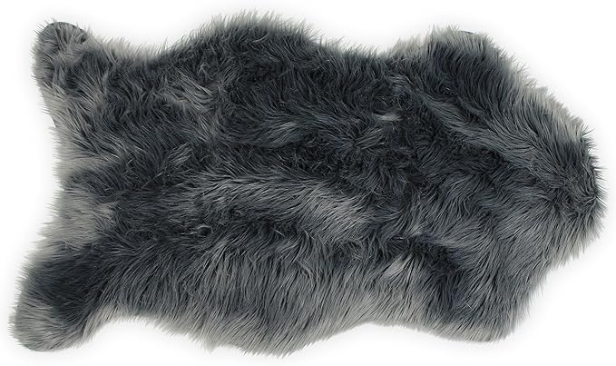 Nouvelle Legende Faux Fur Sheepskin Rug Single, Soft, Plush, Premium High-Pile Accent Rug for Bedrooms, Hallways & Living Spaces, Warm & Cozy, Faux Leather Backing, Easy Care, 23" x 40", Gray