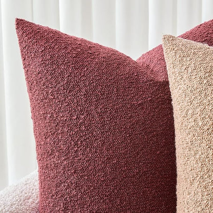 Woaboy Pack of 2 20x20 Inch Decorative Boucle Throw Pillow Covers Textured Square Pillowcaes Accent Solid Cozy Soft Cushion Covers Home Decor for Sofa Couch Living Room Home Decor,Burgundy