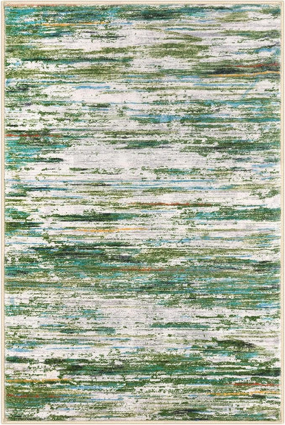 3x5 Modern Abstract Area Rug for Entryway, Green Grey Multi Super Soft Washable Rug with Non-Slip, Low-Pile Door Mat Indoor for Living Room Bedroom, Carpet with Non-Shedding