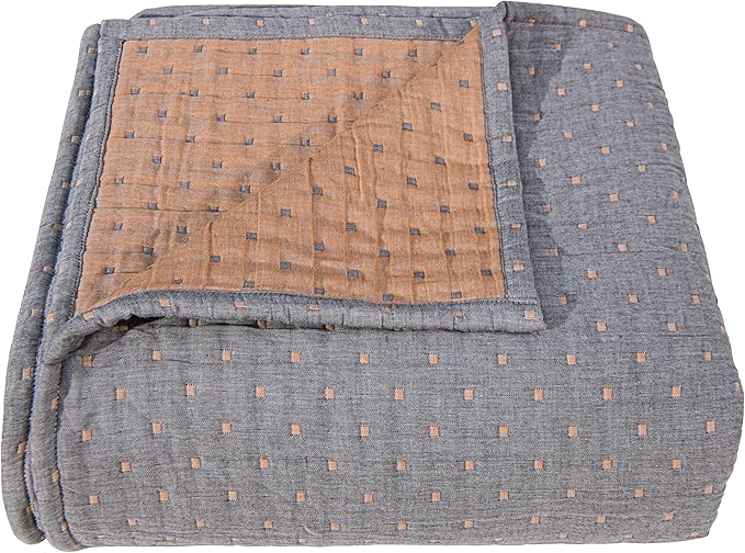 NTBAY 3 Layers Cotton Muslin 88x92 Queen Bed Blanket, Super Soft Breathable Thermal Yarn Dyed Quilt for Adults, Perfect Lightweight Blanket for Couch Sofa Bed All Seasons, Orange Dot