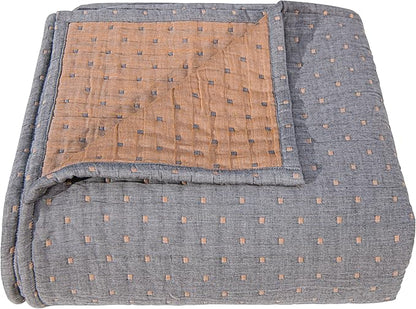 NTBAY 3 Layers Cotton Muslin 88x92 Queen Bed Blanket, Super Soft Breathable Thermal Yarn Dyed Quilt for Adults, Perfect Lightweight Blanket for Couch Sofa Bed All Seasons, Orange Dot