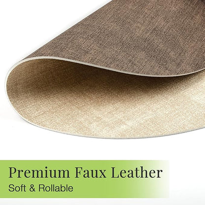 13-Inch Faux Leather Round Placemats Set of 12, Waterproof Anti-Slip Dual Sided Place mats, Heat Resistant Washable Table Mats with Coaster, Suitable for Indoor & Outdoor (12, Beige Dark Coffee)