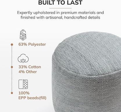 Anji Mountain 100% Handmade & Handcrafted Comfortable Home Décor Pouf Ottoman Footrest for Living Room, Bedroom, Nursery, Kidsroom, Patio Furniture - (22" x 22" x 17" - Gray Maze)