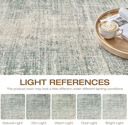 8x10 Area Rugs Living Room: Washable Large Neutral Green Rug Abstract Soft Modern Stain Resistant Indoor Floor Non-Slip Carpet for Bedroom Nursery Kids Office Playroom Dining Room Under Table Home