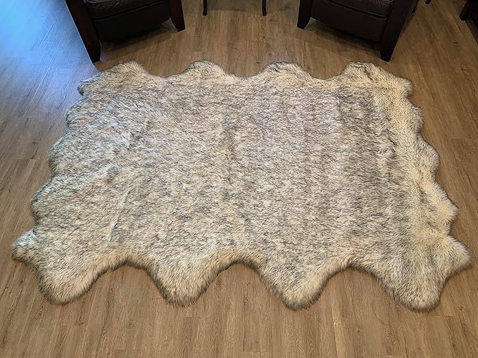 LAMBZY Faux Sheepskin Super Soft Hypoallergenic Silky Shag Rug for Living Room, Kids Room, Sofa (Octo 8 Pelts 6'x8', White/Black Tips)