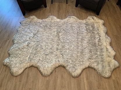 LAMBZY Faux Sheepskin Super Soft Hypoallergenic Silky Shag Rug for Living Room, Kids Room, Sofa (Octo 8 Pelts 6'x8', White/Black Tips)