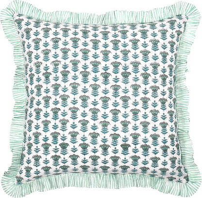 Ridhi Modern Farmhouse Pillow Covers Decorative Cotton Throw Pillow Covers Set of 2 Aquamarine Blue Cushion Covers with Ruffle for Couch Sofa Bed Living Room Spring Home Decor 16x16