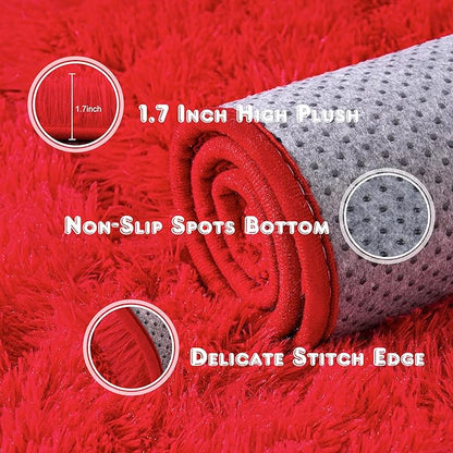 Super Fluffy Rug for Bedroom, 4x6 Shag Fuzzy Area Rug for Living Room Bedroom, Plush Soft Carpet for Girls Boys Kids, Non Slip Throw Rugs for Dorm, Modern Home Decor Aesthetic, Red