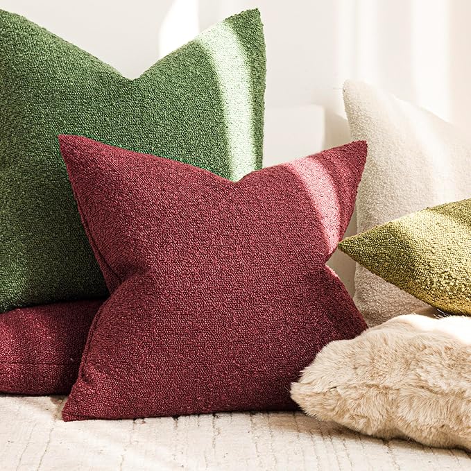 Foindtower Decorative Textured Boucle Throw Pillow Covers Accent Solid Pillow Cases Neutral Soft Cozy Couch Cushion Case for Chair Sofa Bedroom Living Room Home Decor 26 x 26 Inch,Hunter Green