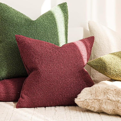 Foindtower Decorative Textured Boucle Throw Pillow Covers Accent Solid Pillow Cases Neutral Soft Cozy Couch Cushion Case for Chair Sofa Bedroom Living Room Home Decor 26 x 26 Inch,Hunter Green