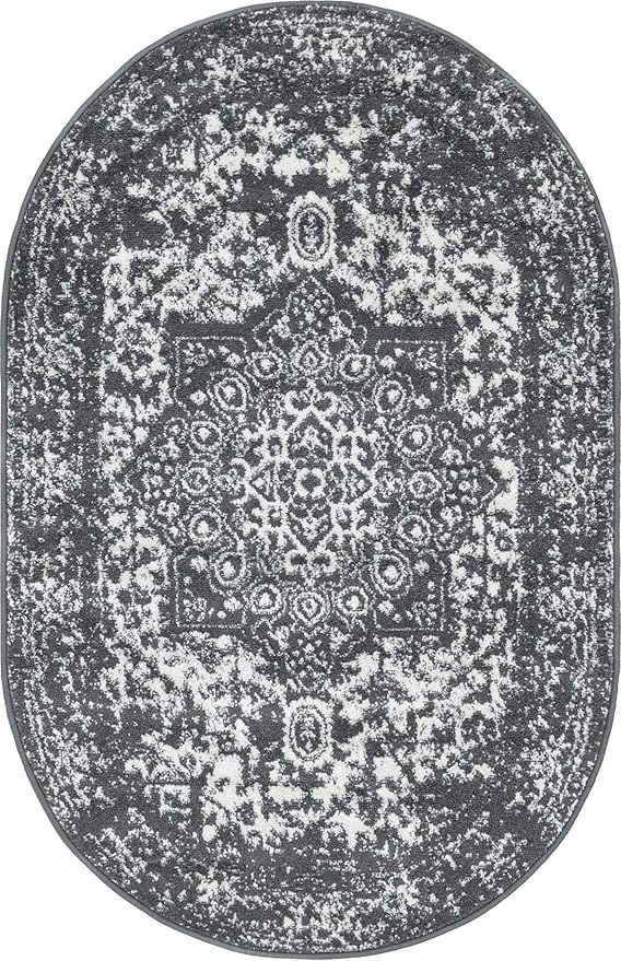Rugs.com Arlington Collection Rug – 3' x 5' Oval Dark Grey Medium-Pile Rug Perfect for Living Rooms, Large Dining Rooms, Open Floorplans