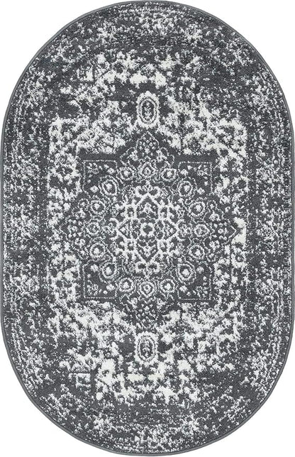 Rugs.com Arlington Collection Rug – 3' x 5' Oval Dark Grey Medium-Pile Rug Perfect for Living Rooms, Large Dining Rooms, Open Floorplans