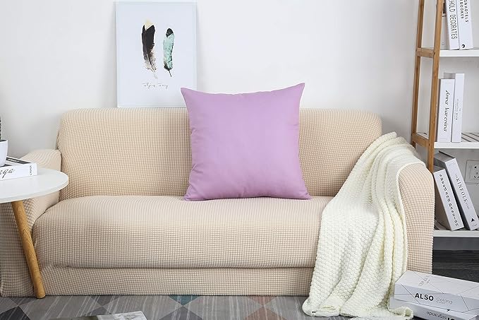 TangDepot Handmade Decorative Solid 100% Cotton Canvas Throw Pillow Covers/Pillow Shams, (28"x28", Light Purple Lavende)