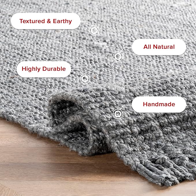 Nuloom Daniela Grey, 6' x 9', Handmade, Jute, Tassel, Soft and Textured, High Traffic, Stain Resistant, Easy Clean, Durable Area Rug for Bedroom, Living Room, Dining Space, Foyer, Entryway