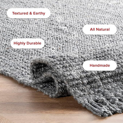 Nuloom Daniela Grey, 2'6" x 12', Handmade, Jute, Tassel, Soft and Textured, High Traffic, Stain Resistant, Easy Clean, Durable Runner for Bedroom, Living Room, Dining Space, Foyer, Entryway