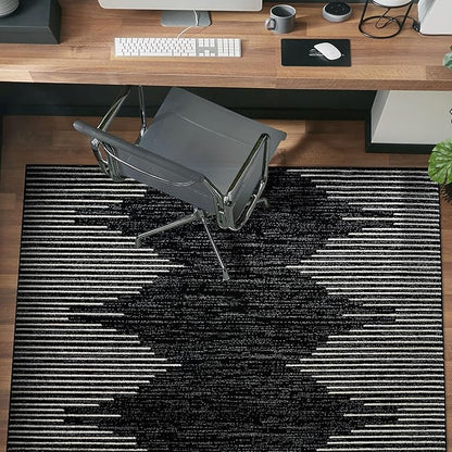 Rugshop Bohemian Stripe Stain Resistant High Traffic Living Room Kitchen Bedroom Dining Home Office Square Area Rug 6'6" x 6'6" Black