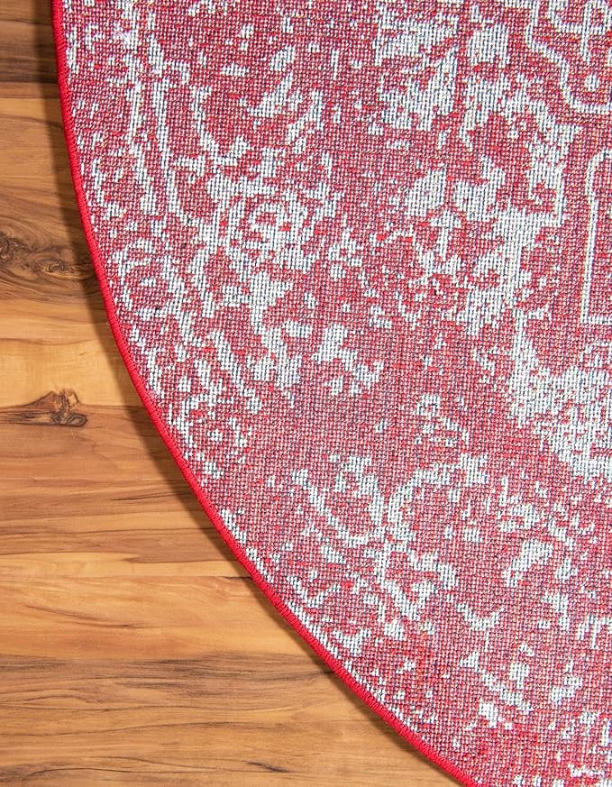 Rugs.com Arlington Collection Rug – 8 Ft Round Red Medium-Pile Rug Perfect for Kitchens, Dining Rooms