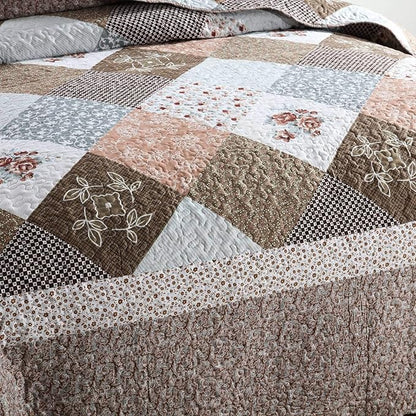 HoneiLife Quilt Set Twin Size - 2 Piece Microfiber Quilts Reversible Bedspreads Patchwork Coverlets Floral Bedding Set All Season Quilts- Splicing Mocha Rose
