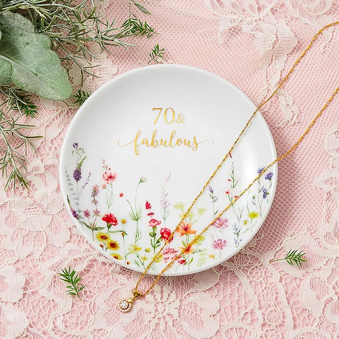 Crisky 70 Fabulous Jewelry Ring Dish for Women 70th Birthday Gifts Idea for 70 Year Old Gifts for Her Friend Sister Wife Aunt Female Coworkers