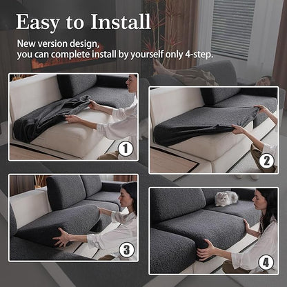 Couch Cushion Covers for Sectional Sofa, Stretch Soft Sofa Slipcovers Washable Wear-Resistant Universal Furniture Protector for Living Room(2 Seaters Covers+1 Chaise Cover, Dark Gray)
