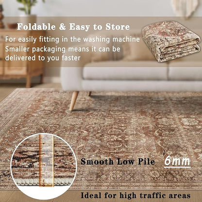 vivorug Runner Rug 2'x8' Vintage Washable Non-Slip Runners for Hallways Kitchen Entryway Laundry Room Carpet Hallway Runner Brown
