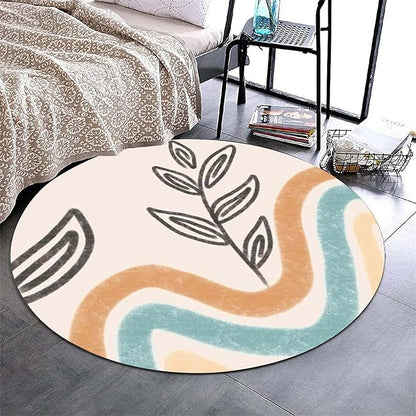 Mid-Century Round Area Rug, 4ft, Bohemian Washable Entryway Rug, Simple Modern Art Bedroom Rug, Non-Slip Soft Living Room Round Rug for Kids Room Home Office Decoration