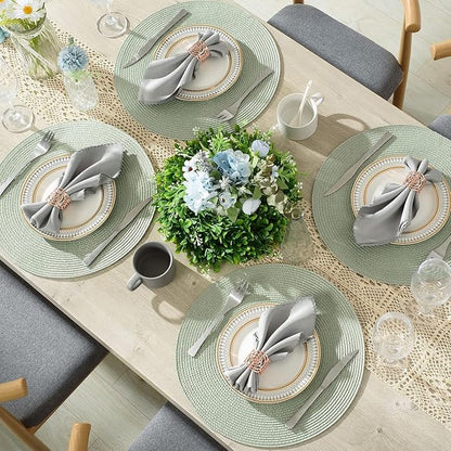AHHFSMEI Round Braided Placemats 15 Inch Round Table Mats for Dining Tables Natural Woven Heat Resistant Place mats Set of 6 (Sage Green)