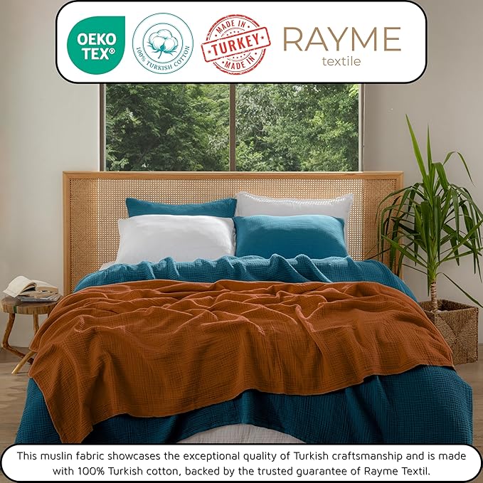 Muslin Blanket - Pure 100% Turkish Cotton Airy Soft Light Versatile Gauze Throw Blanket for Bed, Couch, Sofa (Cinnamon Brown, Twin XL Size (71" x 95" inch))