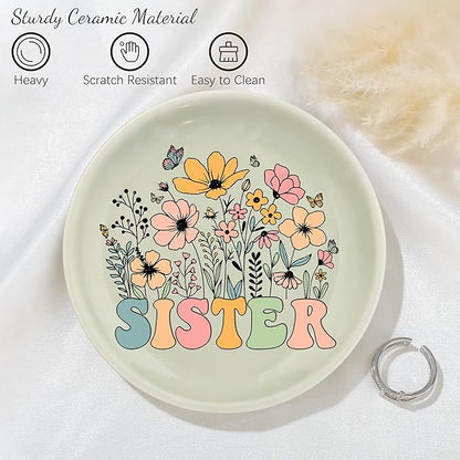 JoycuFF Sister Birthday Gifts from Sisters,Sisters Ceramic Trinket Jewelry Dish Tray,Sister Birthday Christmas Gifts