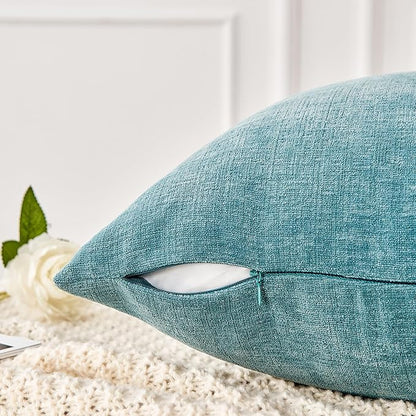 GAWAMAY Decorative Square Throw Pillow Covers 18"x18" Inch Set of 4, Super Soft Chenille Pillows Farmhouse Fall Pillowcase for Living Room Bedroom Sofa Couch Cushion Cover Smoke Blue 45x45cm