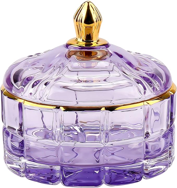 Crystal Candy Jar Apothecary Decorative Jars with Lids Purple Storage Jewelry Glass Trinket Box Cute Candy Dish with Lid for Candy Buffet Gift Ideas, for Women
