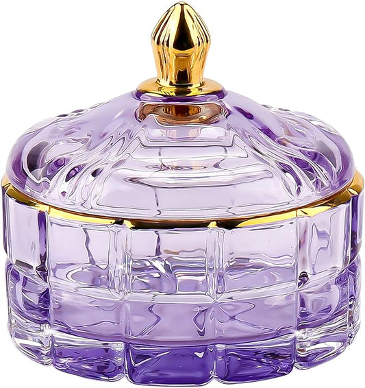 Crystal Candy Jar Apothecary Decorative Jars with Lids Purple Storage Jewelry Glass Trinket Box Cute Candy Dish with Lid for Candy Buffet Gift Ideas, for Women