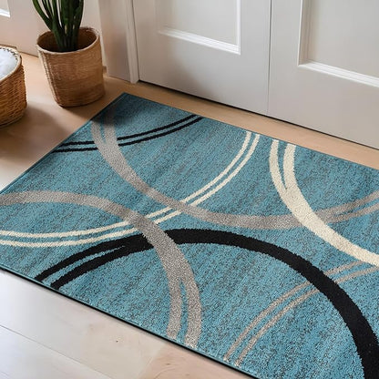 Rugshop Modern Wavy Circles Design Accent Rug, Fade-Resistant Carpet for Entryway, Bathroom, or Kitchen, Blue, 2'7" x 4'
