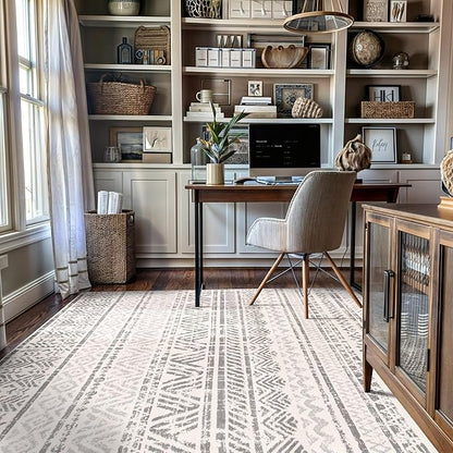Rugshop Geometric Boho Area Rug – Gray Tribal Pattern, Perfect for Living Room, Bedroom, Dining Room, 6'6" x 9'