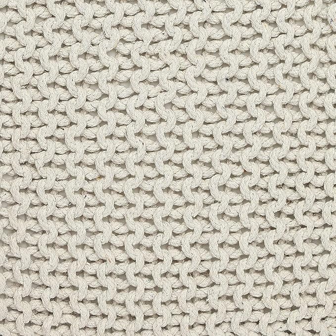 REDEARTH · Square Pouf Ottoman Foot Stool - Hand Knitted Bean Bag - Cord Boho Pouffe - Accent Poof for Living Room - Nursery - Bedroom - Kids Bedroom - Patio (16" x 16" x 16") - Ivory, Set of 2
