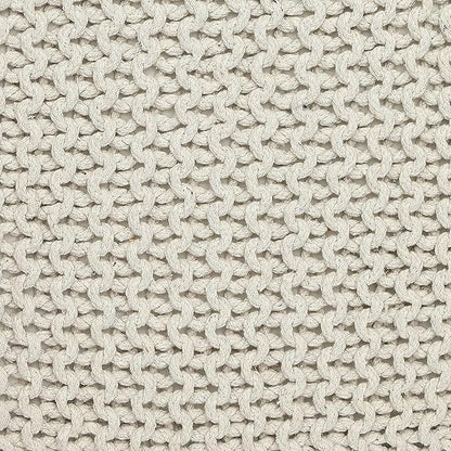 REDEARTH · Square Pouf Ottoman Foot Stool - Hand Knitted Bean Bag - Cord Boho Pouffe - Accent Poof for Living Room - Nursery - Bedroom - Kids Bedroom - Patio (16" x 16" x 16") - Ivory, Set of 2