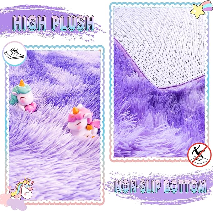 Small Rugs for Bedroom, Fuzzy Throw Rug for Living Room Dorm, Soft Fluffy Bedroom Rug, Non Slip Shag Rugs, Modern Indoor Home Decor Aesthetic, 2x3 Feet, Tie-Dyed Purple
