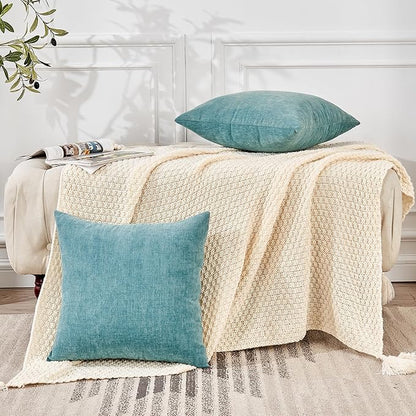 GAWAMAY Decorative Square Throw Pillow Covers 18"x18" Inch Set of 2, Super Soft Chenille Pillows Farmhouse Fall Pillowcase for Living Room Bedroom Sofa Couch Cushion Cover Smoke Blue 45x45cm